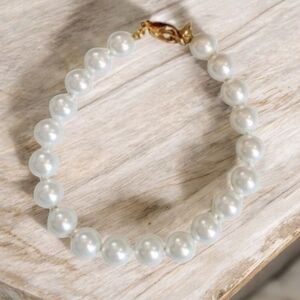 Vintage W. Lind 14KGE Faux Pearl Beaded Bracelet Hand-Knotted Gold Plated 7 1/2"